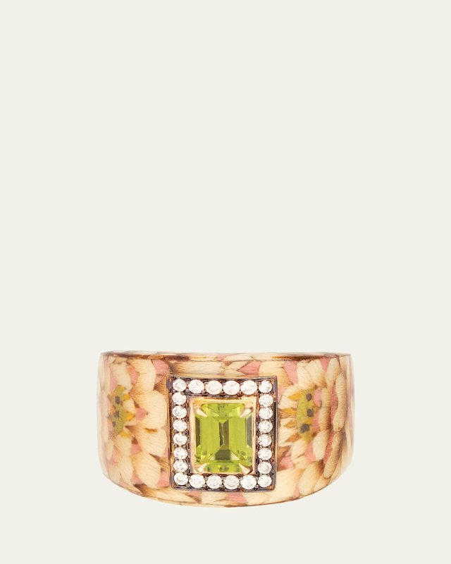 Marquetry Lotus Ring with Diamonds and Peridot